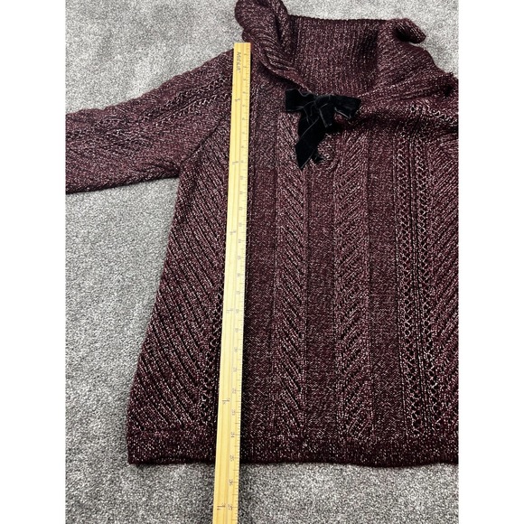 White House Black Market Sweater Women XL Shawl Collar Metallic Bow Cable Maroon - Picture 8 of 9